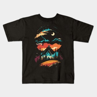 breathtaking mountain landscape with majestic trees and towering peaks in the background Kids T-Shirt